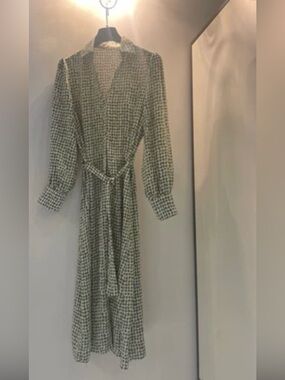 Vintage Brownstone Studio 80s Secretary Shirt Dress Teal Polka Dot size 14